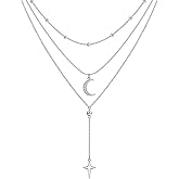 DAOSHANG Sterling Silver Layered Necklaces for Women 3 Layer Dainty Moon and Star Pendant Multilayer Long Necklace four-pointed Star Choker Chain Adjustable Moon Jewelry