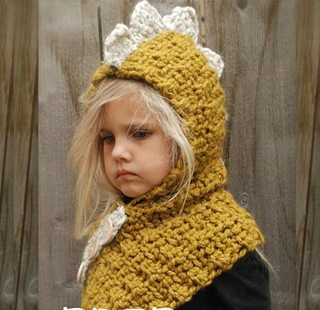 Amazon Co Jp 手作り帽子漫画動物恐竜帽子子供ニット帽子よだれかけ赤ちゃんケープセット Yellow ホーム キッチン