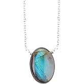 NJCRAFT Natural Oval Cabochon Necklace for Women, 10-20 Carat Handmade Gemstone Pendant | Polished Stone, Adjustable 18 Inch Silver Plated Chain