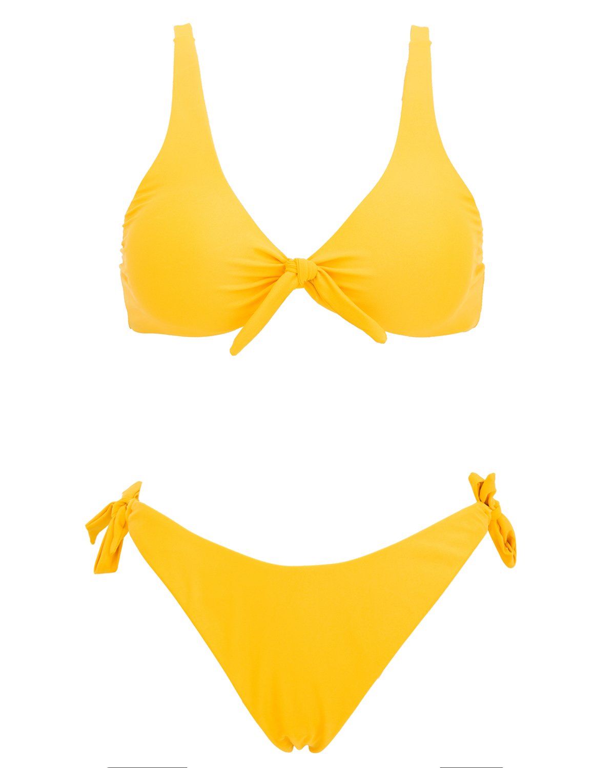 X-HERR Womens Tie Knot Front Swimsuit Padded Top High Cut Cheeky Pantie Bikini Set (Yellow,Large)
