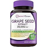 Doctor's Recipes Grape Seed Extract, 35000 mg Equivalent High Strength, 70:1 Standardized Extract with 95% Proanthocyanidins, Non-GMO, Antioxidant Support, Heart, Immune & Skin Health, 60 Veg Caps