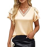 VIMPUNEC Womens Blouses Dressy Casual Ruffle Short Sleeve Shirts Summer Business Work Tops