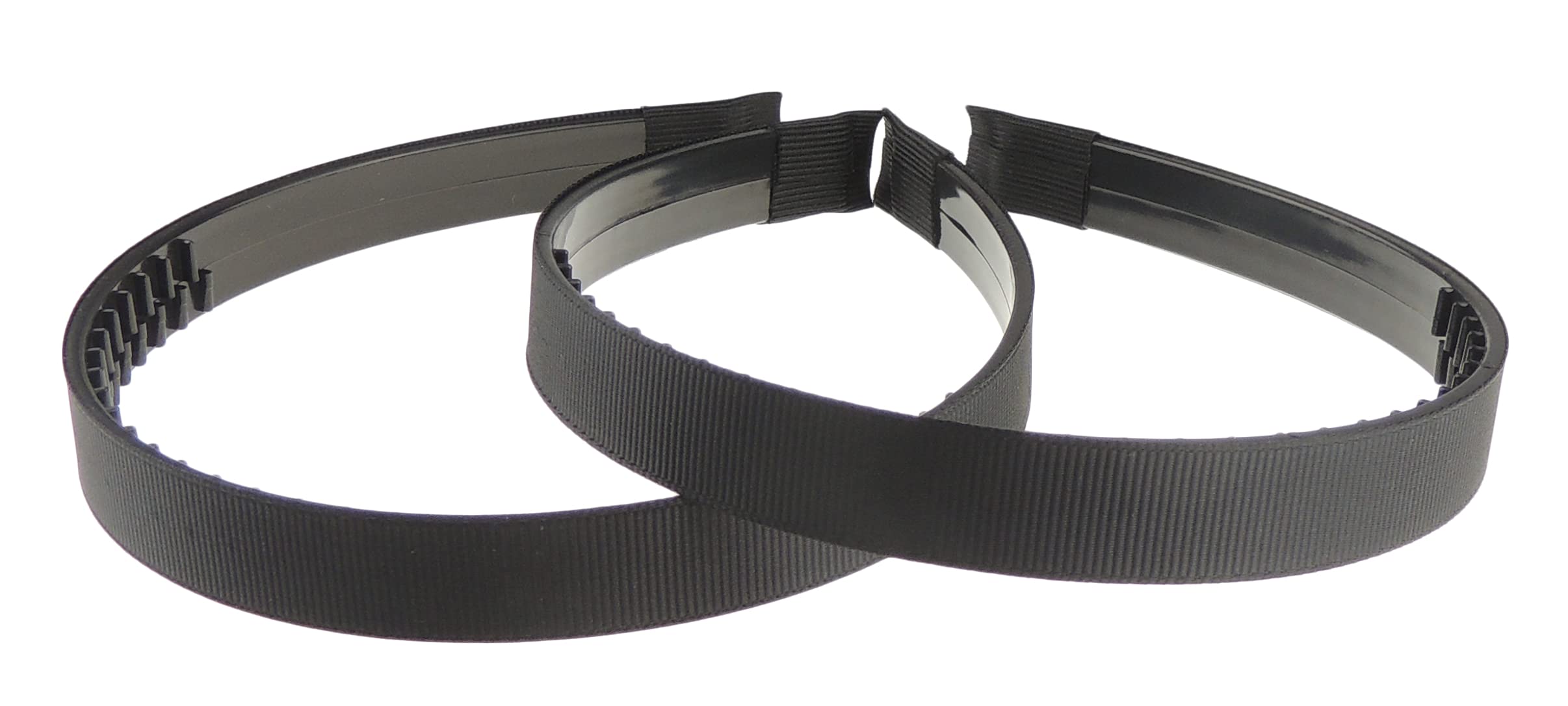Ladies Girls Set of 2 Ribbed Satin Ribbon 15mm Black Toothed Covered Headband Alice Band (Black)