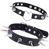 CALFOVERA 2PCS PU Leather Punk Rock Spiked Choker Gothic Studded Rivets Collar Alloy Hollow Heart Choker Cosplay Jewelry Collar Chain Necklace Decorations for Women Party Cosplay Decorations (Black)