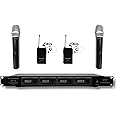 MUSYSIC 4-Channel Professional VHF Handheld & Lapel/Lavalier Headset Wireless Microphone System with Metal Receiver for Church, Party, Meetings, Conference (2 Handheld & 2 Bodypack)