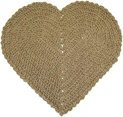 Heart Shaped Jute Area Rug - Natural Fiber - Handmade Crochet - 3' x 3'