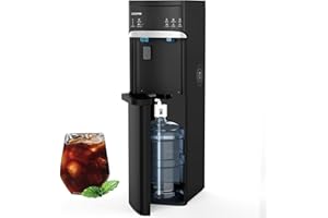 SOOPYK Self-Cleaning Hot and Cold Water Cooler Dispenser with Ice Maker Bottom Loading for 3 or 5 Gallon Bottle 22lbs Daily Capacity LED Display with Empty Bottle Alert Black