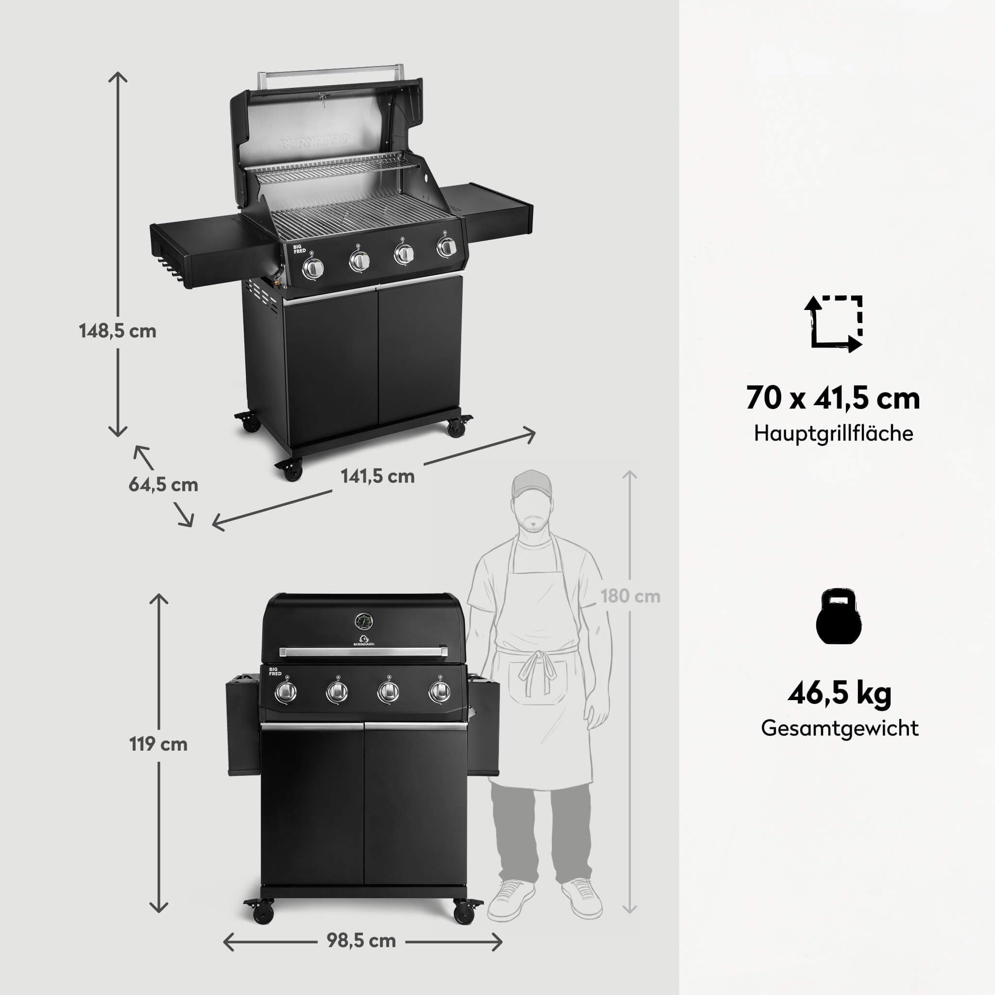 BURNHARD® Gasgrill 4-Brenner, 15 kW Leistung, 4 Edelstahlbrenner 3