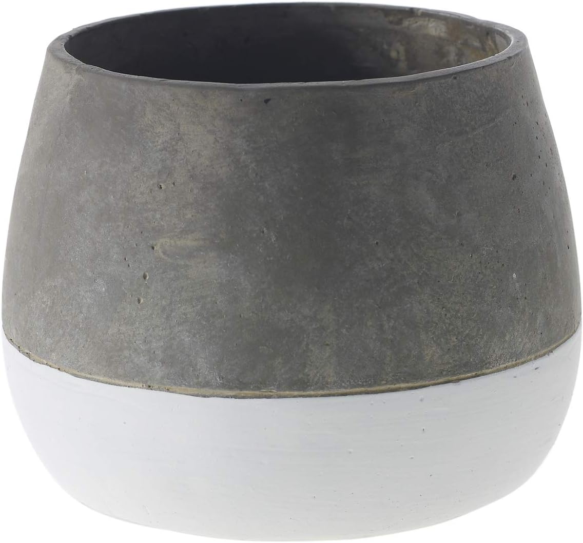 Grey and White Round Ceramic Planter - 6.75 X 6.75 X 5.25 Inches - Accent Decor Ash Cement Pot - Modern Vase Decor for Home or Office.