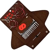 addi Click LACE Short Tips Extended Edition - Interchangeable Needle Set with addi Gold Scissors, 5 Red Cords, addi Stitch Marker and addi Grip Pads