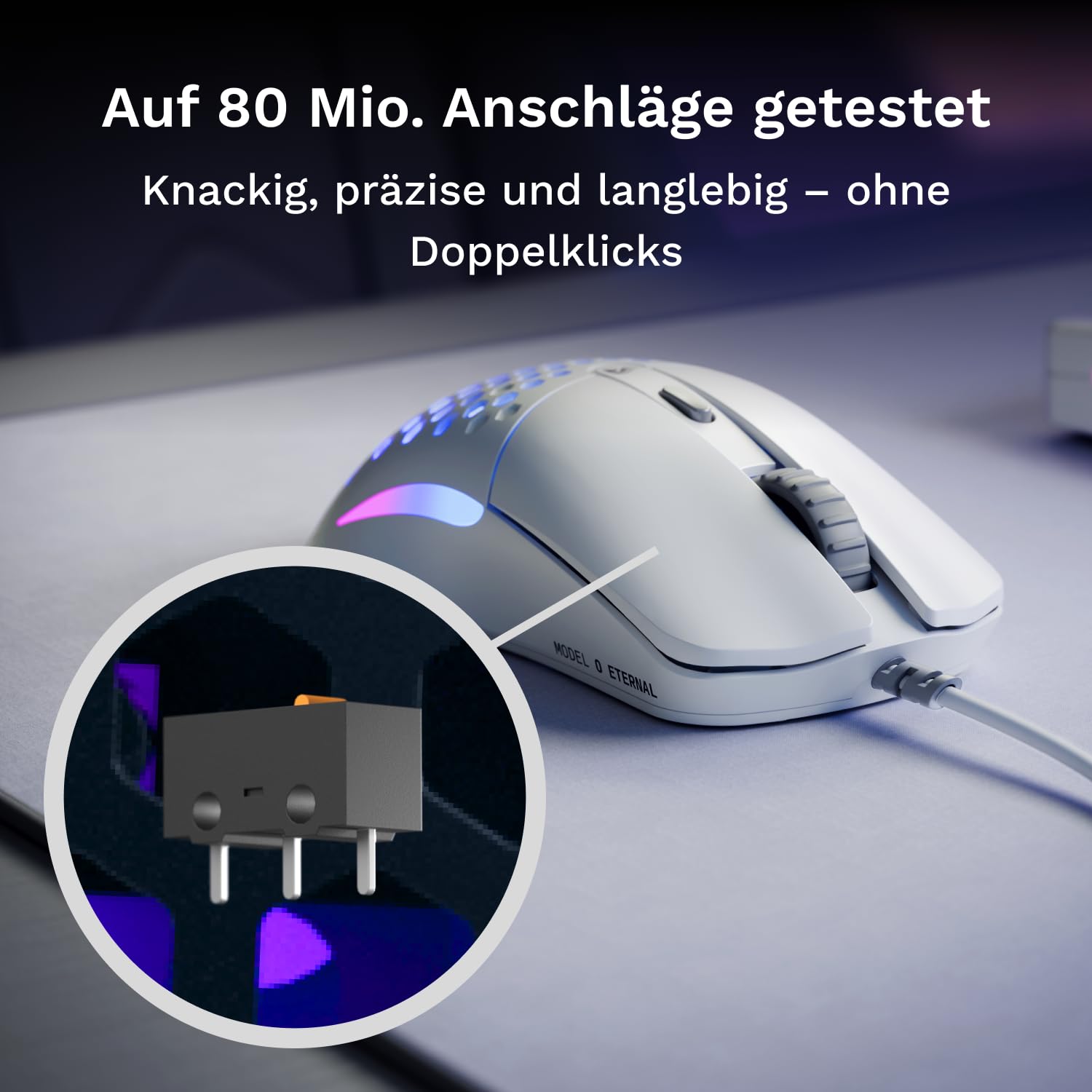 GLORIOUS Model O Eternal ultraleichte RGB-Gaming-Maus – Kabelgebunden – nur 55 g – benutzerdef. RGB-Lichter – 6 programmierbare Tasten – symm. Design – optischer Sensor mit 12 K DPI – PC/Mac – Weiß 5