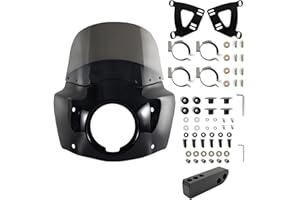 FATECIM 5.75" Headlight Fairing with 11" Smoke Windshield & 48-58mm Mounting Kit for 2006-2017 Harley Dyna Super Glide FXD FX