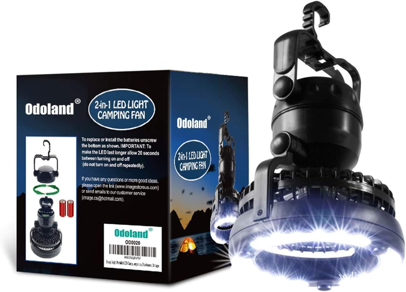 Odoland Portable LED Camping Lantern with Ceiling Fan - Hurricane Emergency Survival Kit: Sports & Outdoors