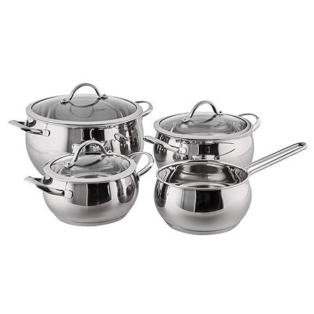 Original Steinbach Topfset Leonedas | 4-teilig | aus Edelstahl | mit Glasdeckel | Induktionsgeeignet | Backofenfest bis 200°C