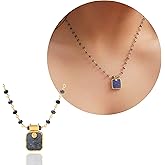 Sterlng Silver Necklace for Women, Square Premium Gold Beaded Necklaces - Tarnish Free 18K Gold Plated Certified S925 Classic Statement Necklace Gold Jewelry for Women - Mothers Day Gifts for Mom Wife