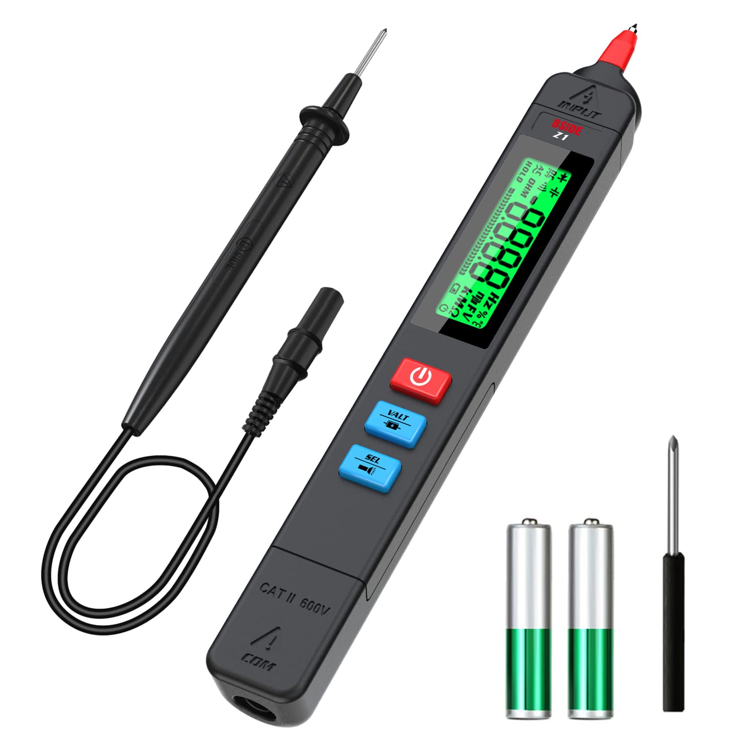 BSIDE Pen-Type Digital Multimeter 3-Results Display Portable Smart Auto Range Voltmeter Resistance Continuity Frequency V-Alert Live Check AC/DC Voltage Tester with Flashlight