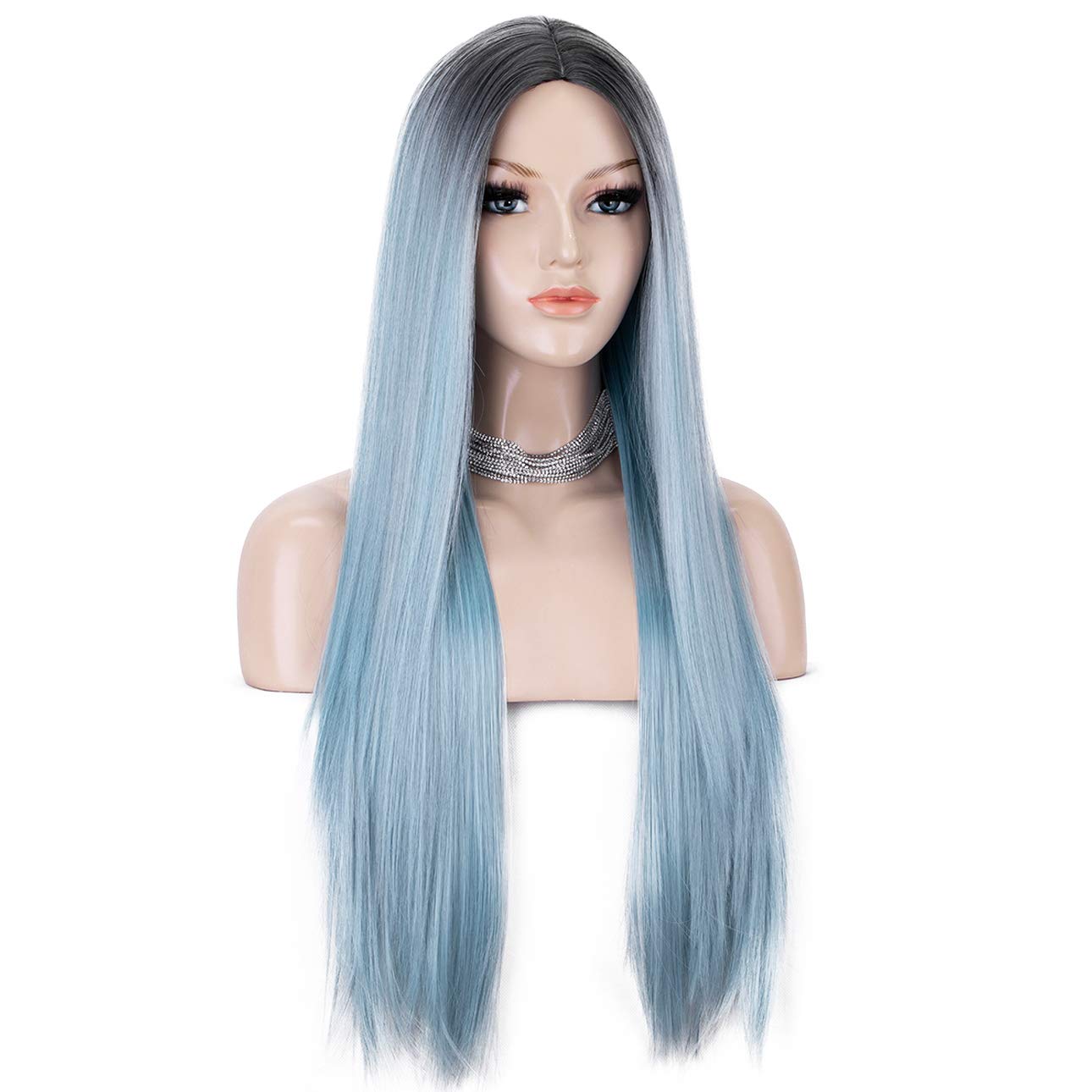 Amazon Com K Ryssma Fashion Blue Ombre Wig With Dark Roots Long