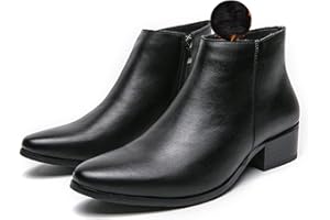 PUCEPEN Men's Classic Polished Leather Side Zip Chelsea Ankle Boots Pointed Toe Slip-On Warm Comfortable Waterproof Chukka Boots Fashion Low Heel Business Dress Chelsea Boots