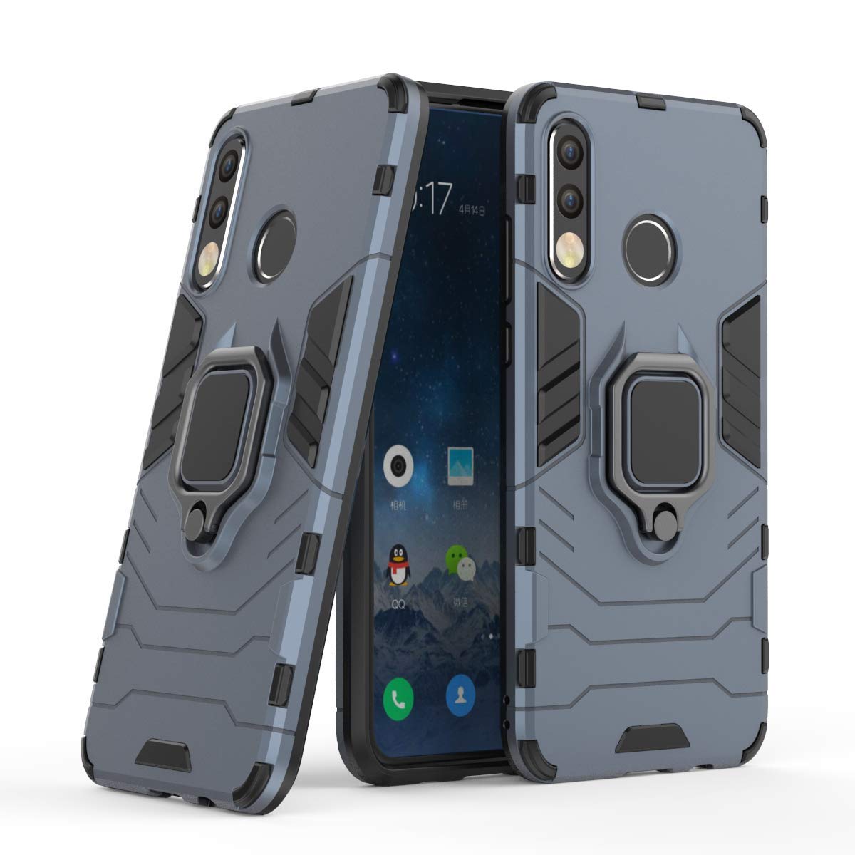 MRSTER Huawei P30 Lite Case, Heavy Duty Armor Dual Layer Shock Resistant Hybrid Protective Case Cover with Ring Holder Kickstand for Huawei P30 Lite. HB Blue โ image 1