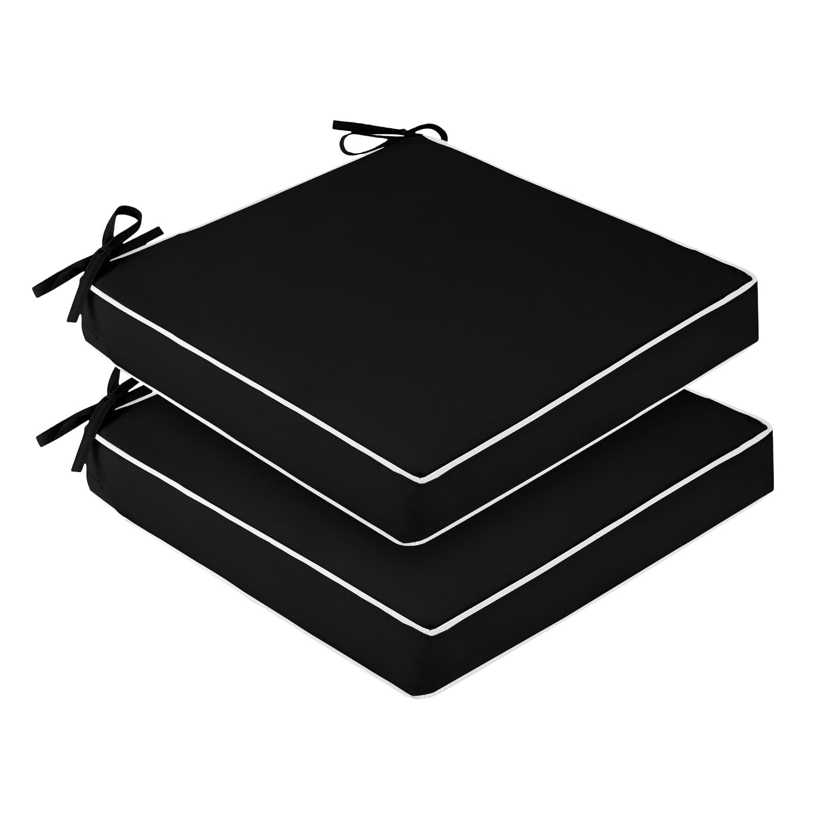 Photo 1 of downluxe Waterproof Outdoor Chair Cushions Set of 2, 19" x 19" x 3" Patio Chair Cushion with Non-Slip Ties & Handle, Square Outdoor Cushion for Patio Furniture with Removable Cover, Black/White