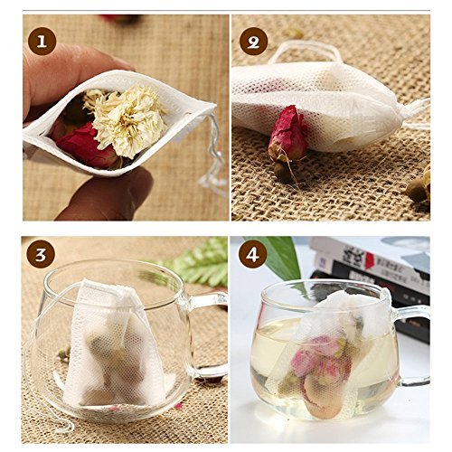 200 Pcs Disposable Tea Filter Bags Empty Cotton Drawstring Seal Filter Tea Bags for Loose Leaf Teal(3.54 x 2.75 inch)