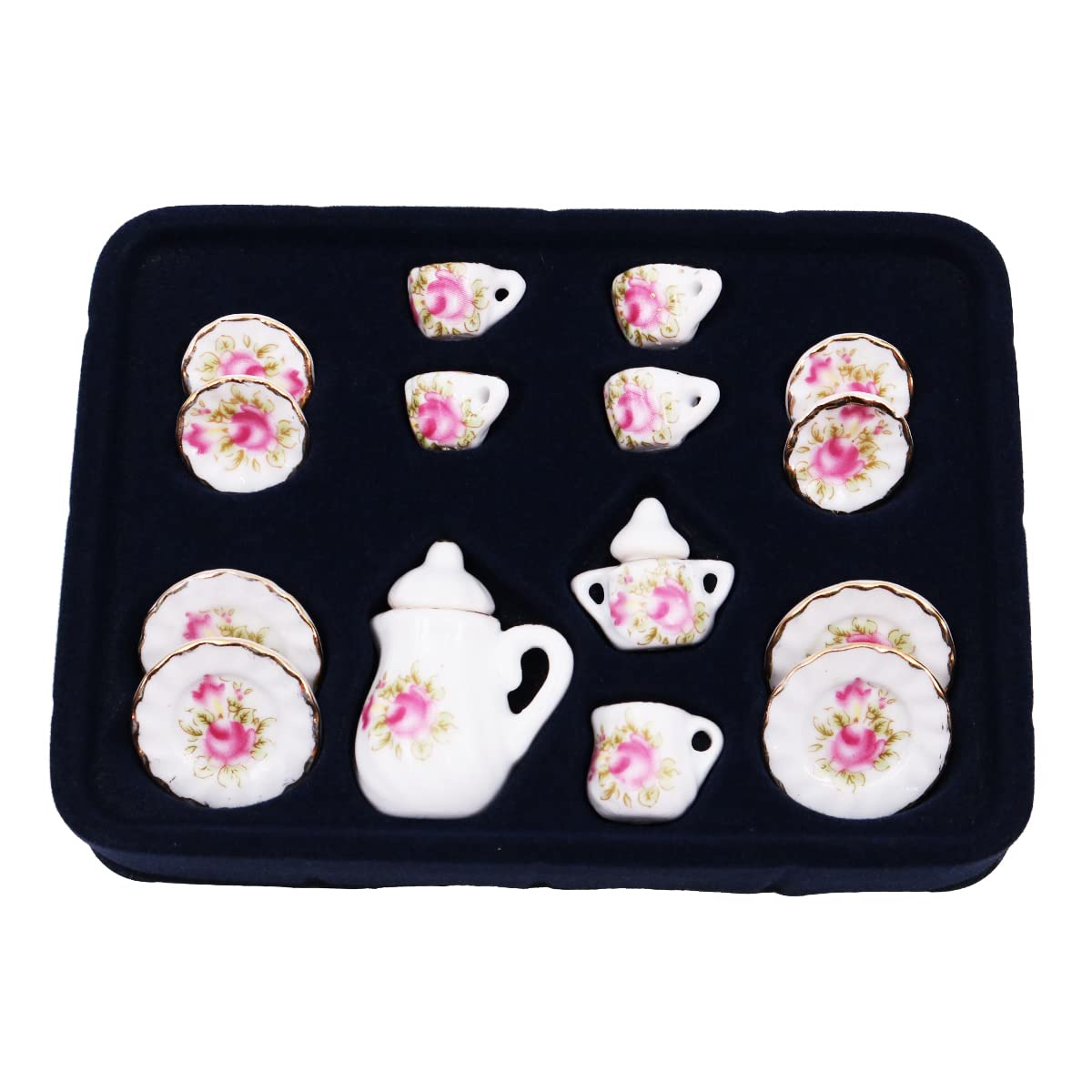 WANGCL Dolls House Tea Set Miniature Tea Set 15Pcs Dining Ware Porcelain Mugs Doll house Accessories for 1/12 Barbie Dollhouse Lundby Dolls House Dollshouse Miniature