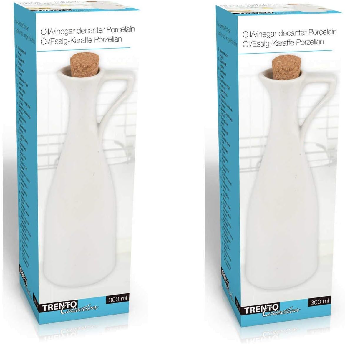 Porcelain 300ml Oil Balsamic Vinegar Dressing Decanter Dispenser Pourer Bottle (Set of 2)