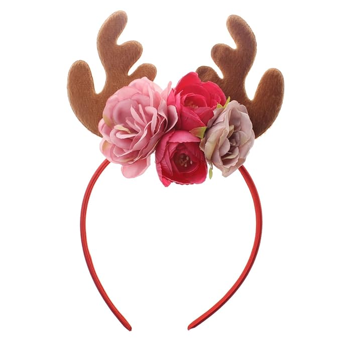 OULII Lustige Weihnachten Hirschgeweih Stirnband mit Blumen Blossom Neuheit Haarband für Weihnachten Kostüm Kostüme Zubehör