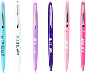 Inspirational Badass ballpoint six pen set for women, great office gifts for boss, cute school office supplies for her, funny birthday gifts