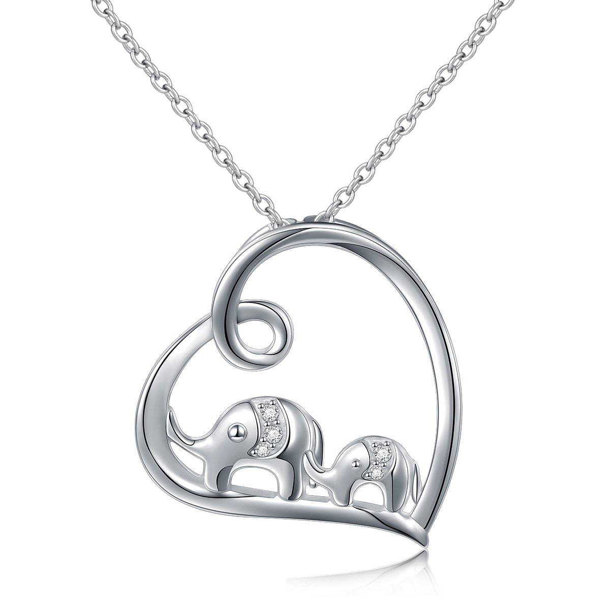 Flyow Lucky Elephant/Longevity Sea Turtle Necklace Animal Jewelry for Women Teen Girls, Heart Pendant Real 925 Sterling Silver Chain 18 Inches (Elephant) — image 1