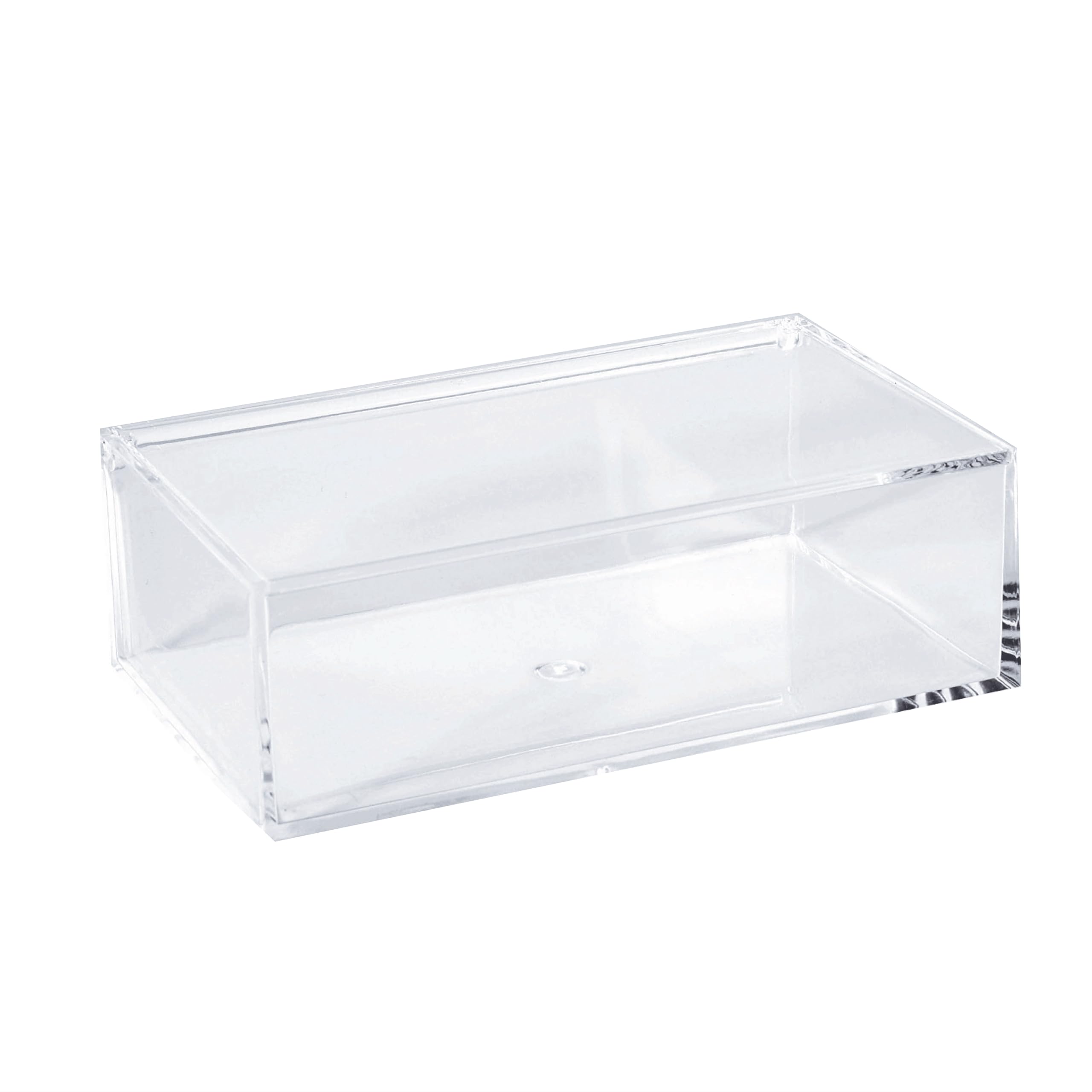 Photo 1 of Hammont Clear Acrylic Box with Hinged Lid – Small Plastic Organizer for Office, Desk, Makeup, Crafts, Cotton Balls, Jewelry & More | 6.5"x3.5"x2" (2 Pack)