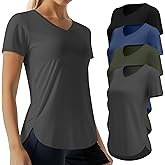 Oakgarden 4 Pack Women's Quick Dry Workout Tops Exercise V Neck Short Sleeve Gym Side Slits Curved Hem UV Shirts