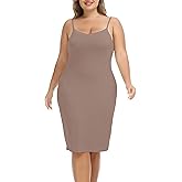 Vlazom Women's Plus Size Full Slip Dresses V-Neck Soft Nightgown Adjustable Spaghetti Strap Mini Casual Dress Under Dresses
