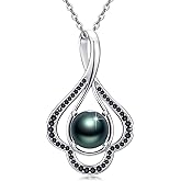 Tahitian Black Pearl Pendant Necklace 925 Sterling Silver Black Pearls Necklace Jewelry Gifts for Anniversary Women Wife Mom Daughter