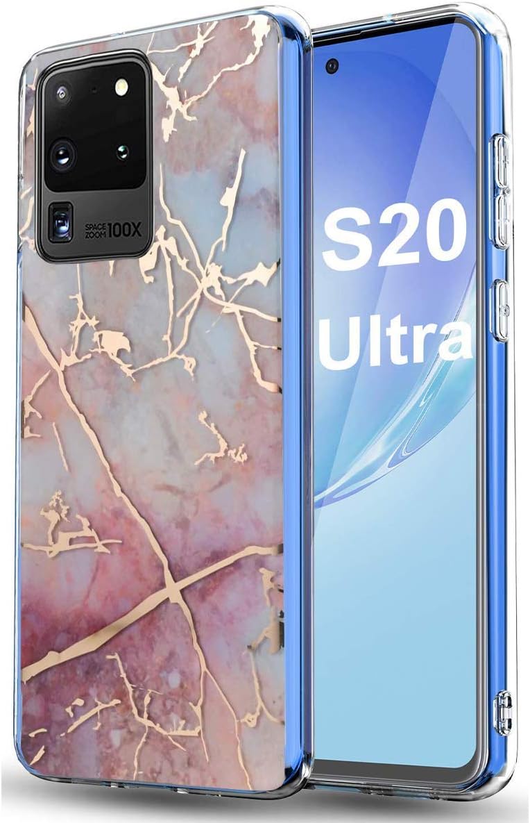 Samsung S20 Ultra Case, Zenhole Marble Pattern Hybrid Hard Back Soft TPU Raised Edge Ultra-Thin Shock Absorption Slim Case Compatible for Samsung Galaxy S20 Ultra 6.9 inch - Pink