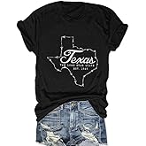 Vintage Texas T Shirt 1845 Womens Summer Funny Casual Map Graphic Tees Short Sleeve Tops