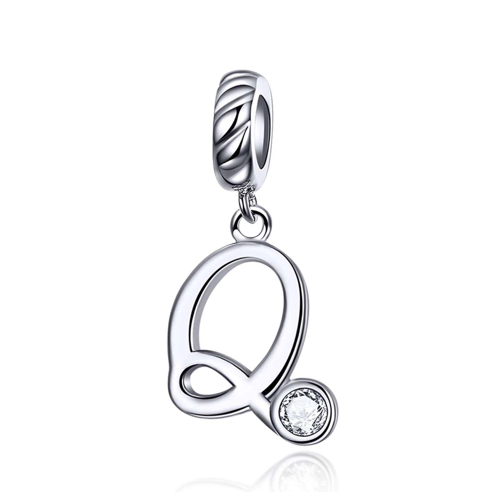 LaMenars Letter Dangle Bead Charms Initial Alphabet A-Z 925 Sterling Silver Zirconia fits European Charm Bracelets & Necklaces