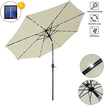 AUFUN Sombrilla con LED 300cm Diámetro poliéster y Aluminio Parasol