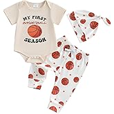 Chloefairy Newborn Baby Boy Basketball Outfit My First Basketball Season Short Sleeve Romper Pants Set Hat Summer Clothes