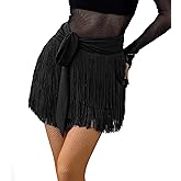 ELLYDOOR Fringe Dance Skirts for Women Teens Ballroom Latin Pencil Wrap Skirt Festive Rave Mini Skirt