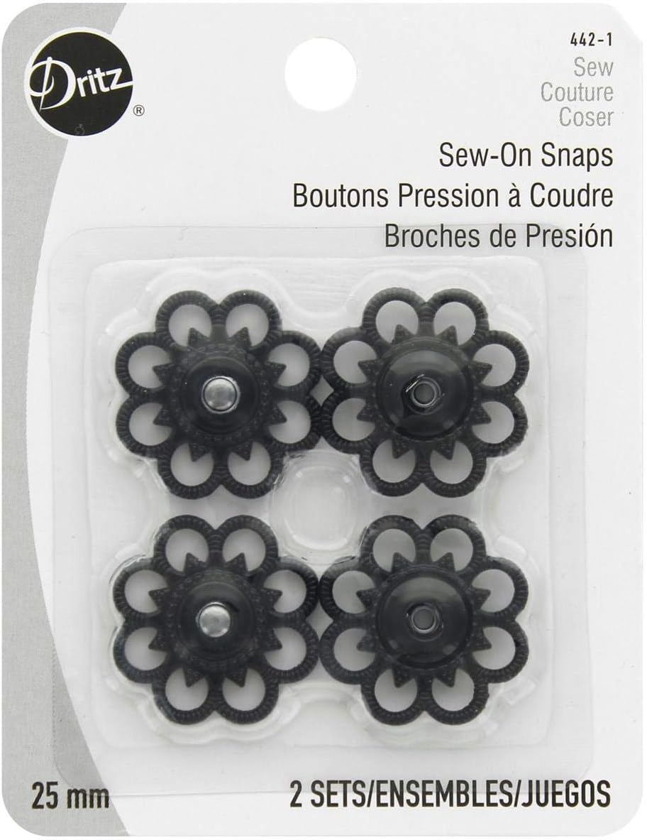 Dritz 442-1 Sew-On Snaps with Flower Design, Black, Size 25mm 2-Sets: Arts, Crafts & Sewing