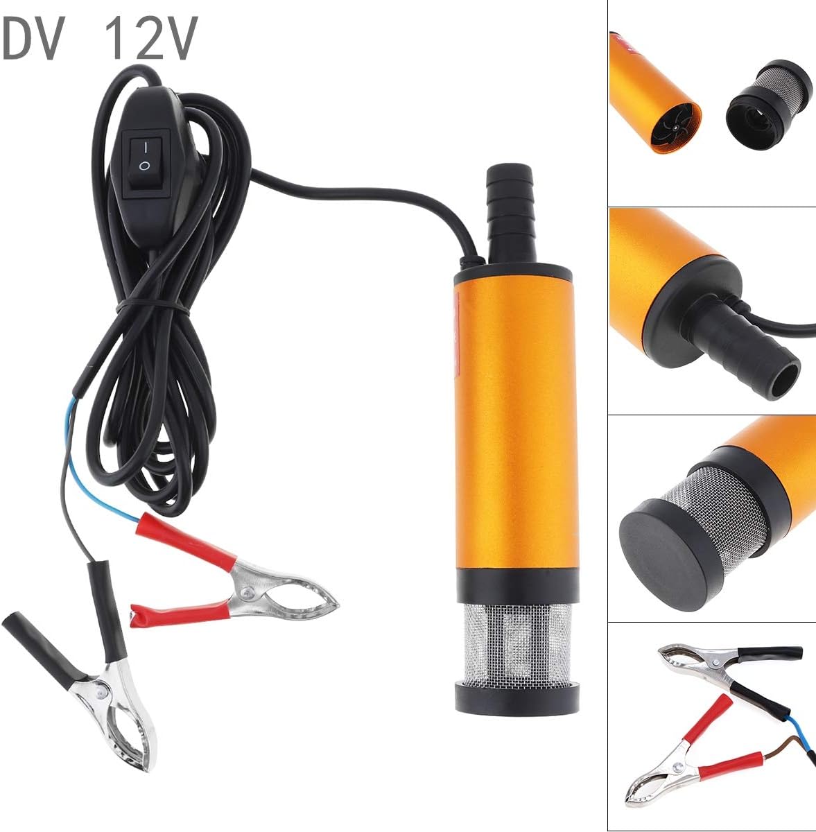 ePathChina Portable Aluminium Alloy Car Electric Submersible Pump Fuel Water Oil Barrel Pump with 2 Alligator Clips DC 12V 38MM