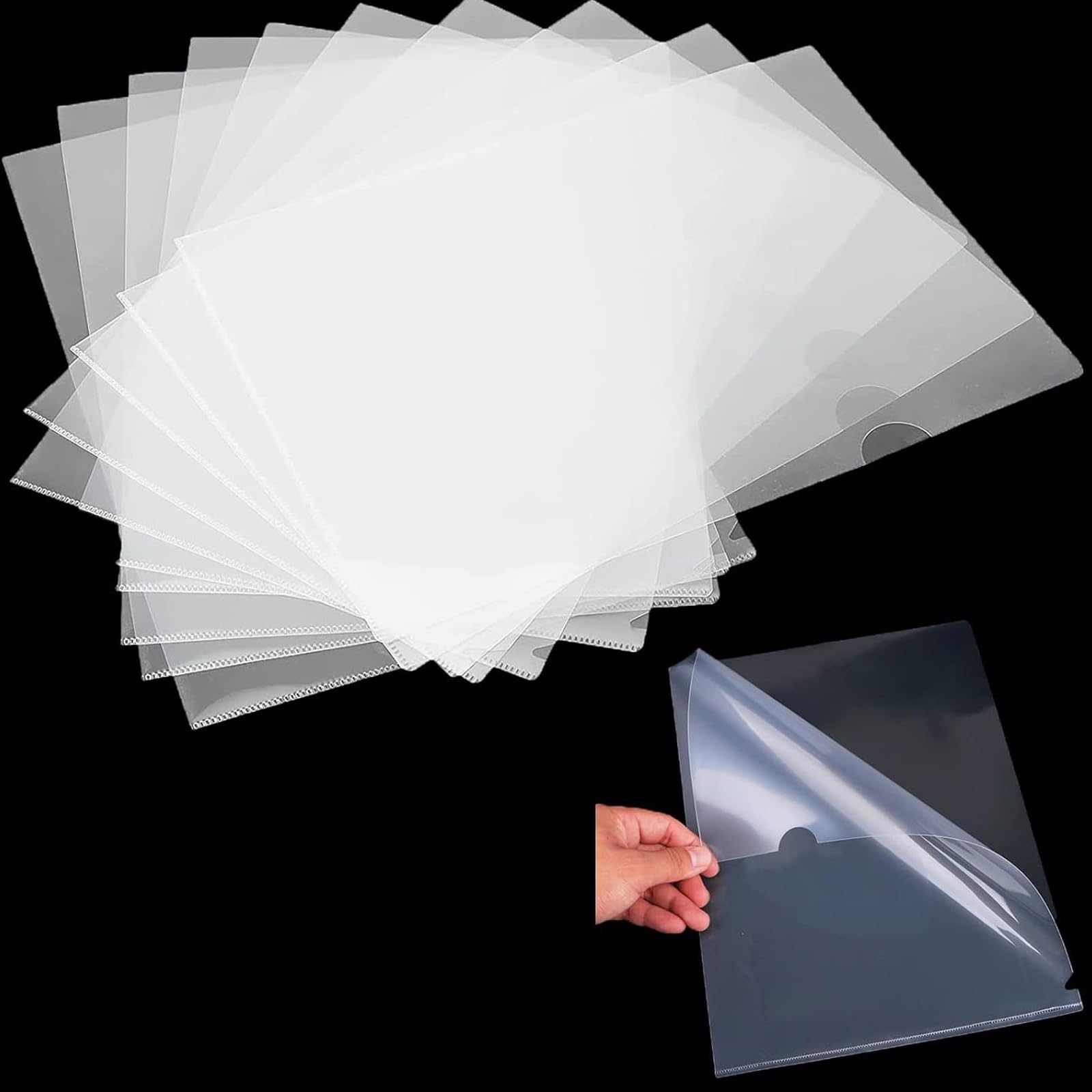 ZEONHEI 50 Pack A4 Cut Flush Folders, Clear Plastic Wallets, Plastic Sleeves for A4 Paper, Open Top and Side Cut Flush File Wallet