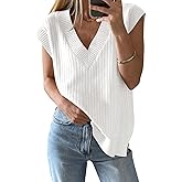 Saodimallsu Womens V Neck Sweater Vest Oversized Ribbed Knit Sleeveless Casual Loose Fit Pullover Tank Top