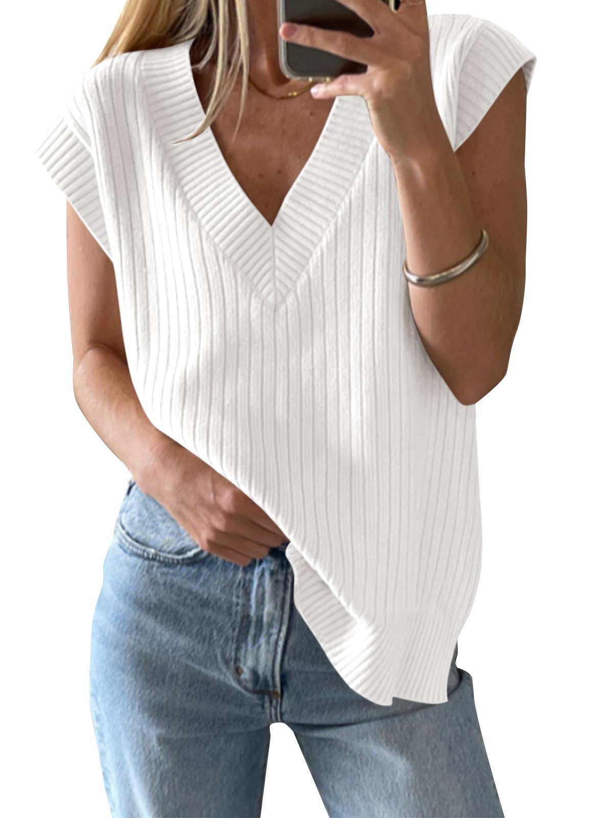 Saodimallsu Womens V Neck Sweater Vest Oversized