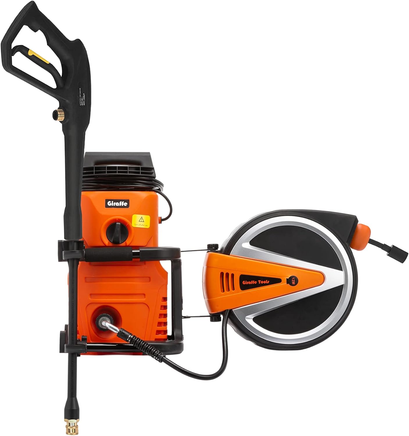 Giraffe Tools 1600Max PSI, 1.28GMP Electric Pressure Washer, 10AMP Power Washer with Spray Gun and 2 Quick-Connect Nozzles, Equipped with Retractable Hose Reel for Garden Cleaning