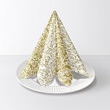 PAW Airlaid Napkins 40x40cm Fabric-Like 50pk Wedding Party Gold Baroque Pattern view 4