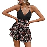 Fixmatti Women Spaghetti Strap Romper V Neck Backless Ruffle Chiffon Shorts Jumpsuit Playsuit