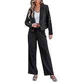 luvamia Suits for Women 2 Piece Sets Business Casual Outfits Dressy Cropped Blazer Wide Leg Pants Suit Office Work