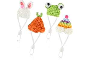 Thinp 4 Pcs Knitted Hats for Small Animals - Cute Tiny Hamster & Guinea Pig Hats with Adjustable Strap - Snake, Rainbow Bunny & Carrot Themed